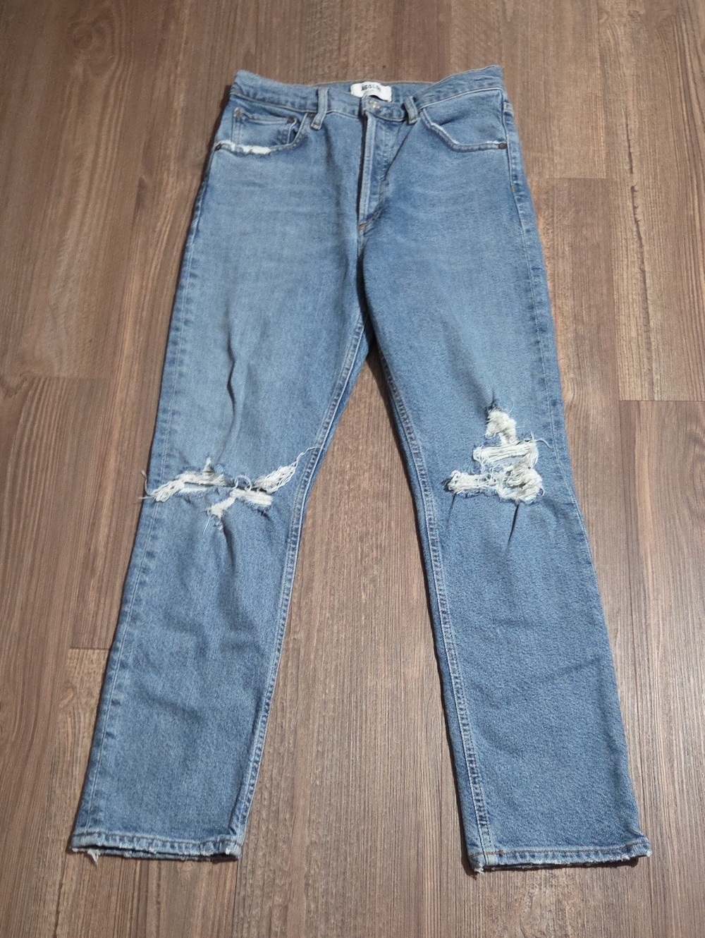 Agolde Light Blue Distressed Straight-Leg Jeans